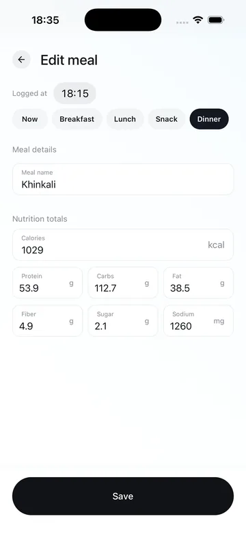 Fitroom meal editor