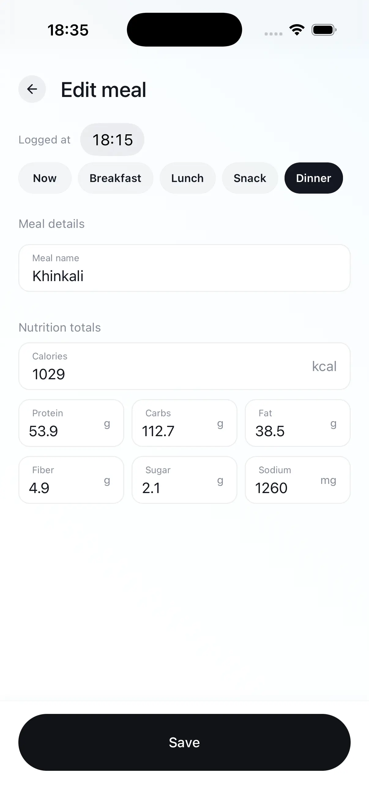 Fitroom meal editor