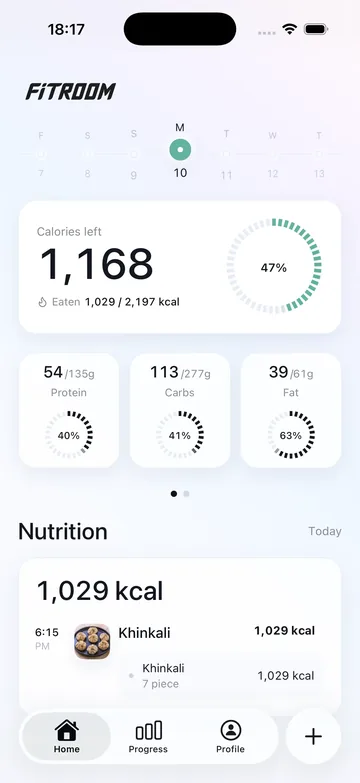 Fitroom nutrition dashboard