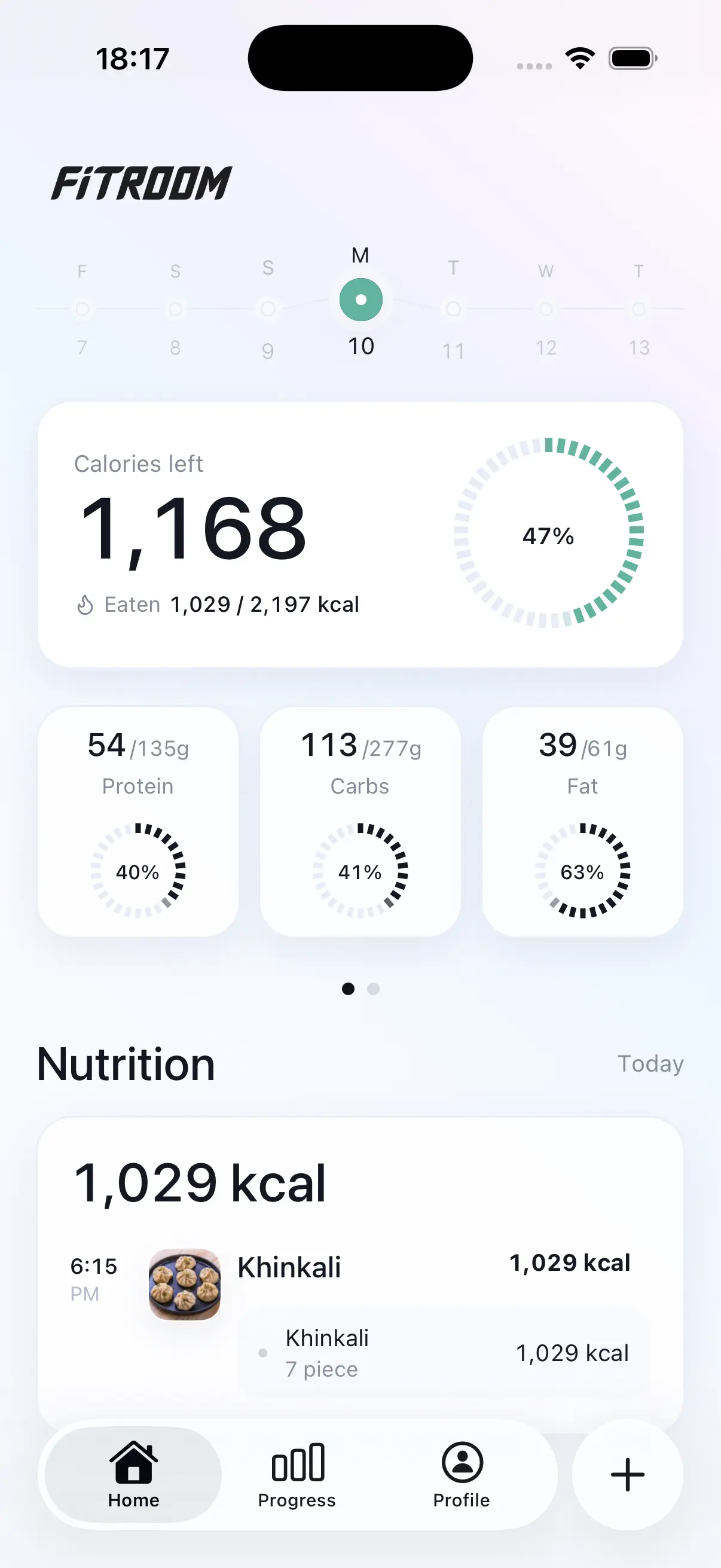 Fitroom nutrition dashboard